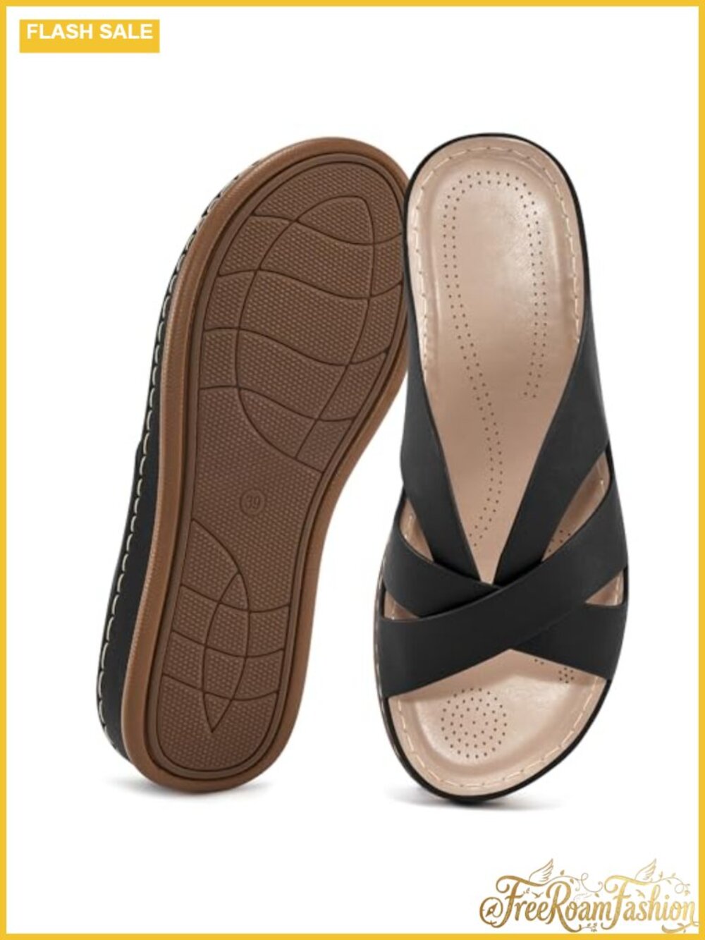 Womens Wedge Sandals Memory Foam Faux Leather Comfortable Walking Slides